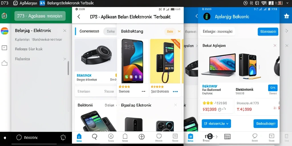 Tampilan utama aplikasi D73 dengan berbagai pilihan elektronik.