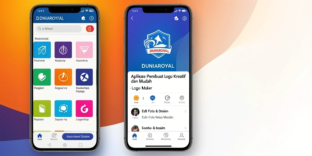 Screenshot utama DUNIAROYAL menampilkan antarmuka pengguna saat mendesain logo.
