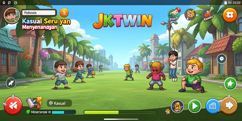 Tampilan antarmuka JKTWIN yang penuh warna dan interaktif.