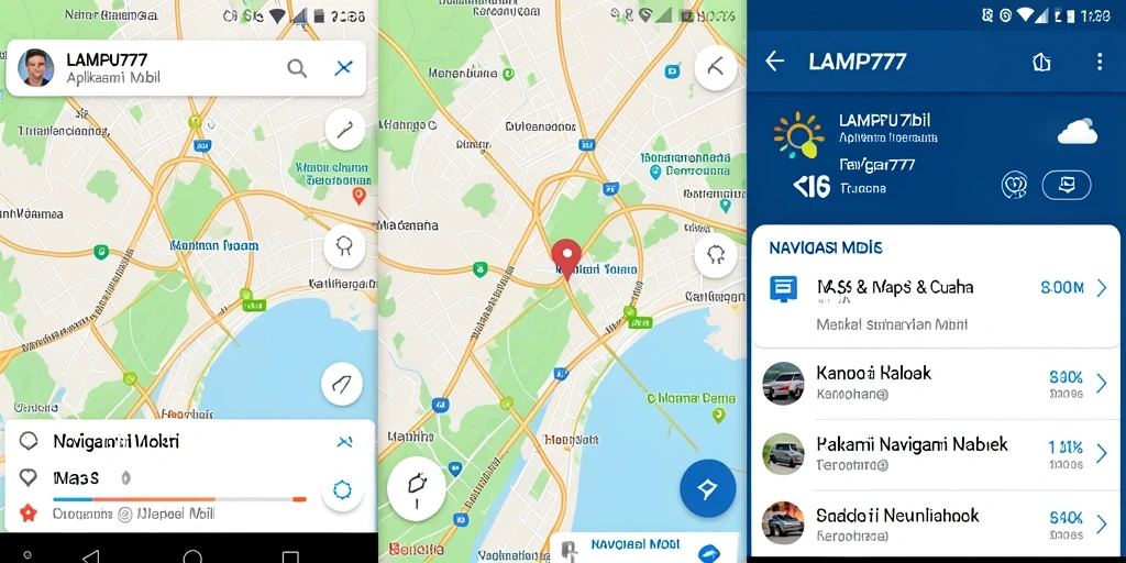 Tampilan antarmuka aplikasi Navigasi Mobil LAMPU777 yang intuitif.