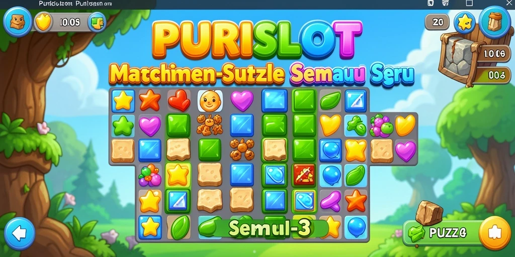 Screenshot utama PURISLOT menampilkan gameplay Puzzle Match-3 yang menarik.